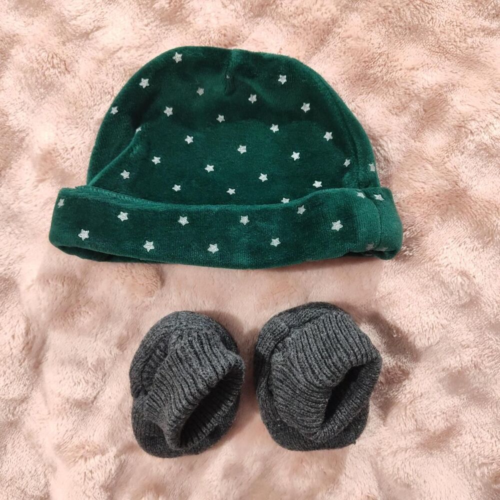 Green and Grey Baby Hat & Booties